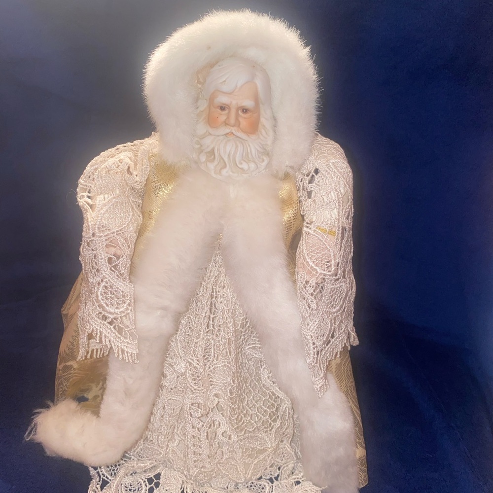 Elegant White Santa Figurine with Lace Details